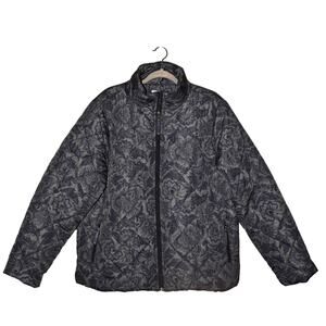 VERA BRADLEY $95 Gray Blue Floral Quilted Zip Jacket Stand Collar‎ XL